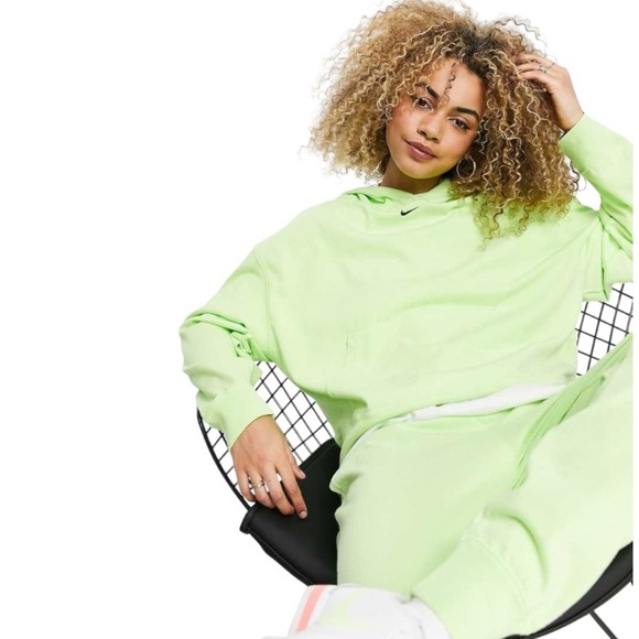 NIKE Women's Washed Cropped Neon Green Casual Sporty Oversized Hoodie Size M - Picture 8 of 15